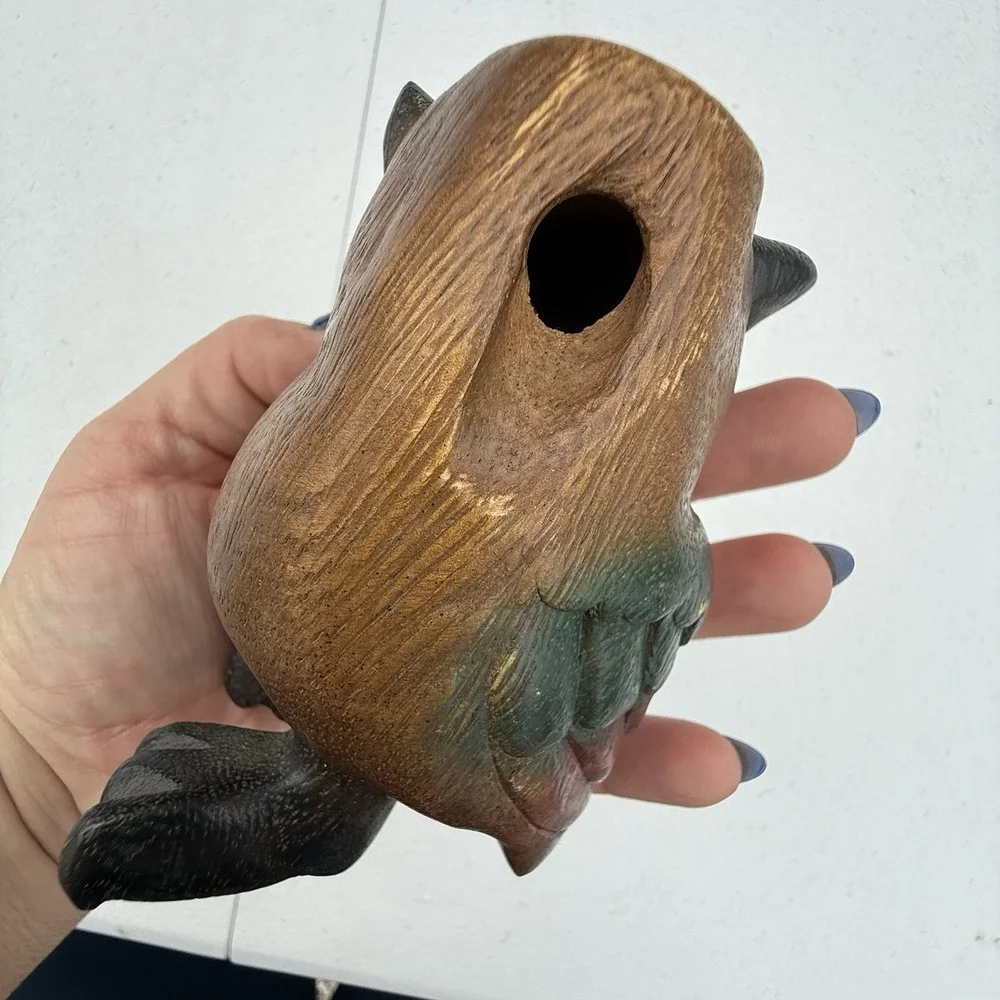 Vintage Folk Art Hand Carved Painted Wood Bird Owl‎ Figurine Primitive 7